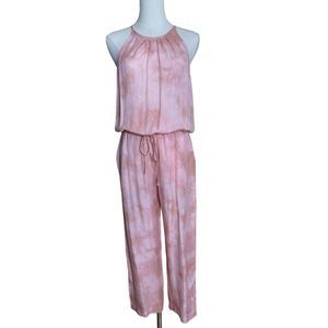Anthropologie Cloth & Stone Pink Coral Tie-Dye Jumper Romper Sleeveless Pockets